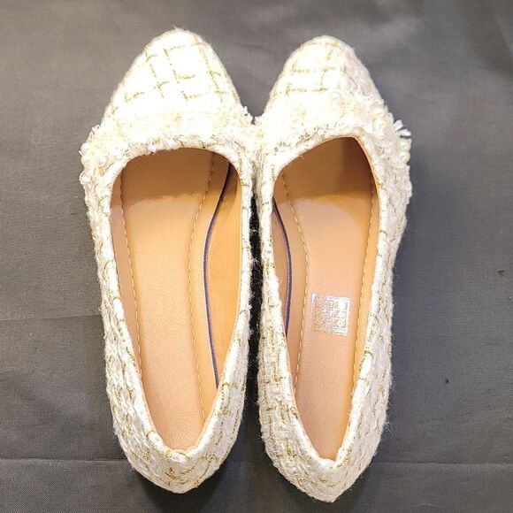 BRAND NEW SIFAYF FAUX PEARL   ELEGANT BALLET PLAID PATTERN TWEED BALLET FLAT - Picture 6 of 15